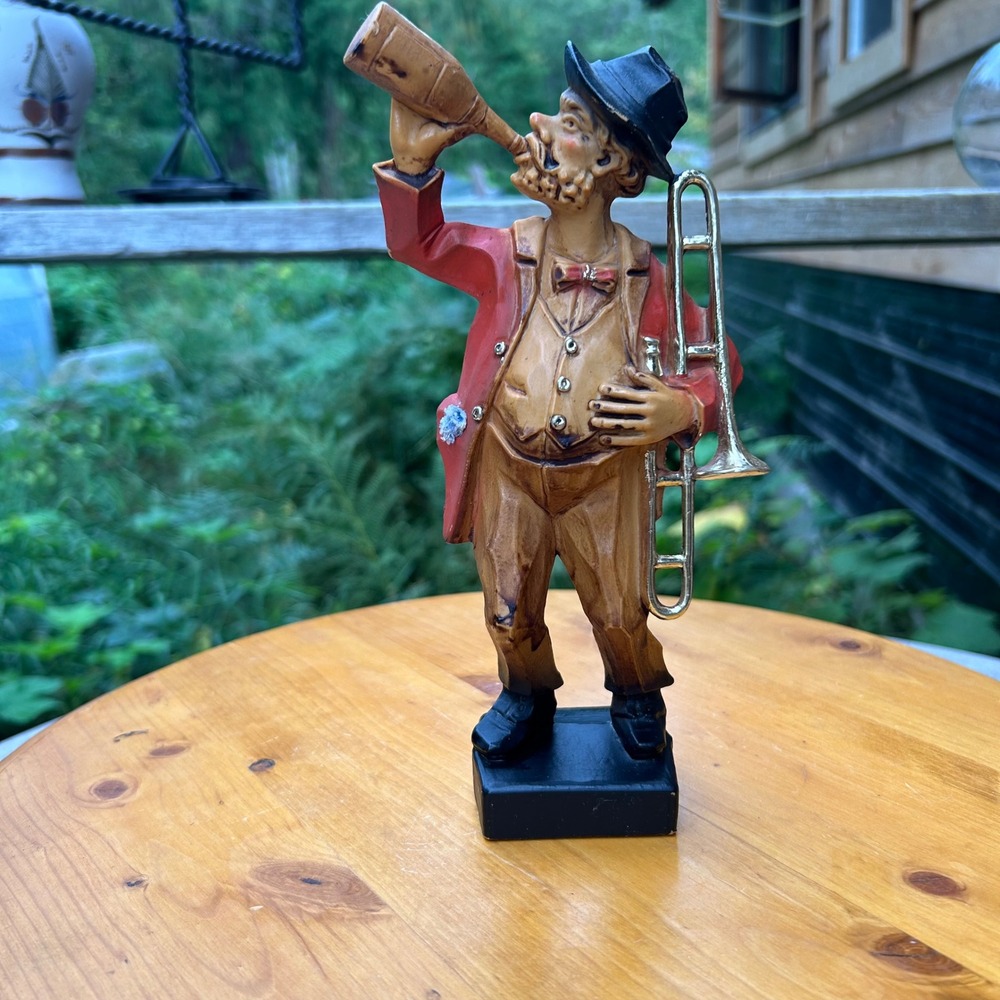Vintage Trombone Player Figurine Jazz Musician Wino Barware Decor 8in MCM